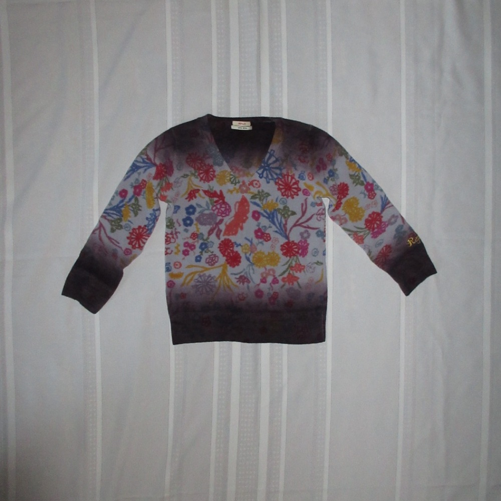 vintage dark purple and lavender ombré floral sweater